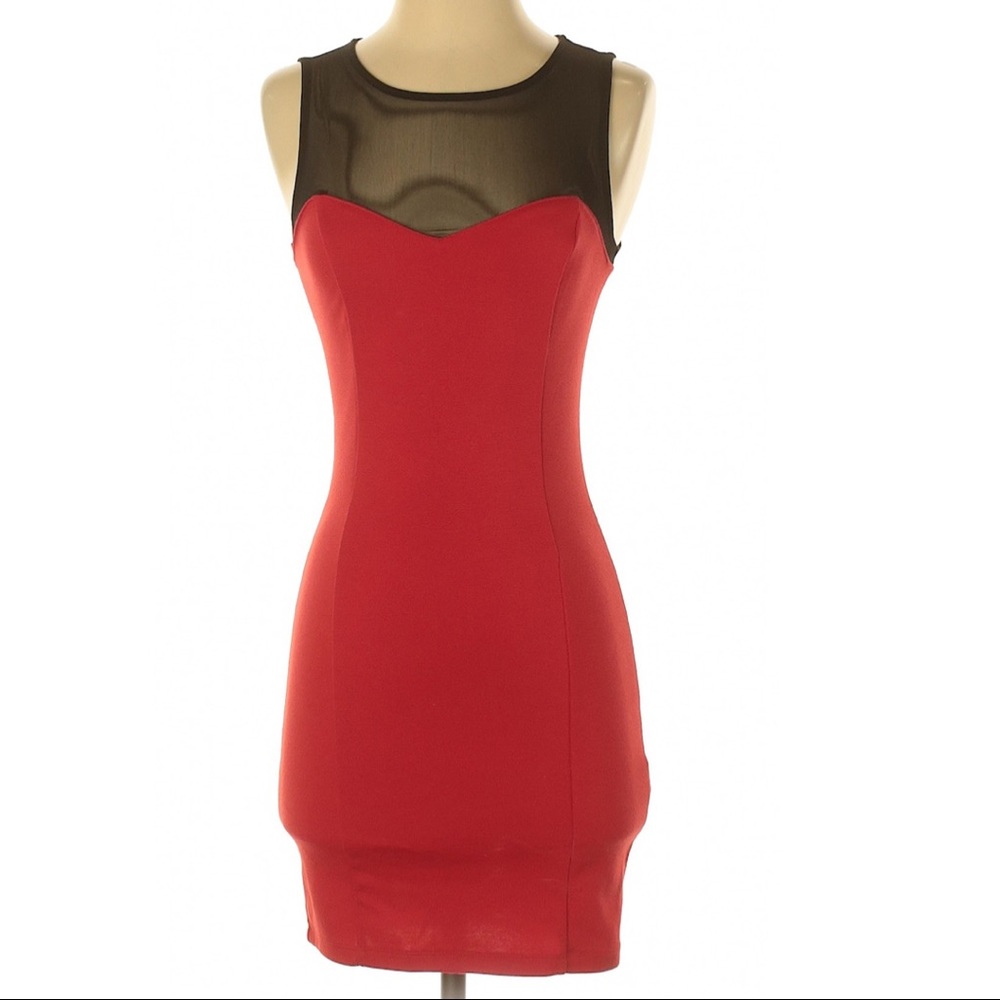 S F21 Red Mesh Sleeveless Bodycon Mini Dress